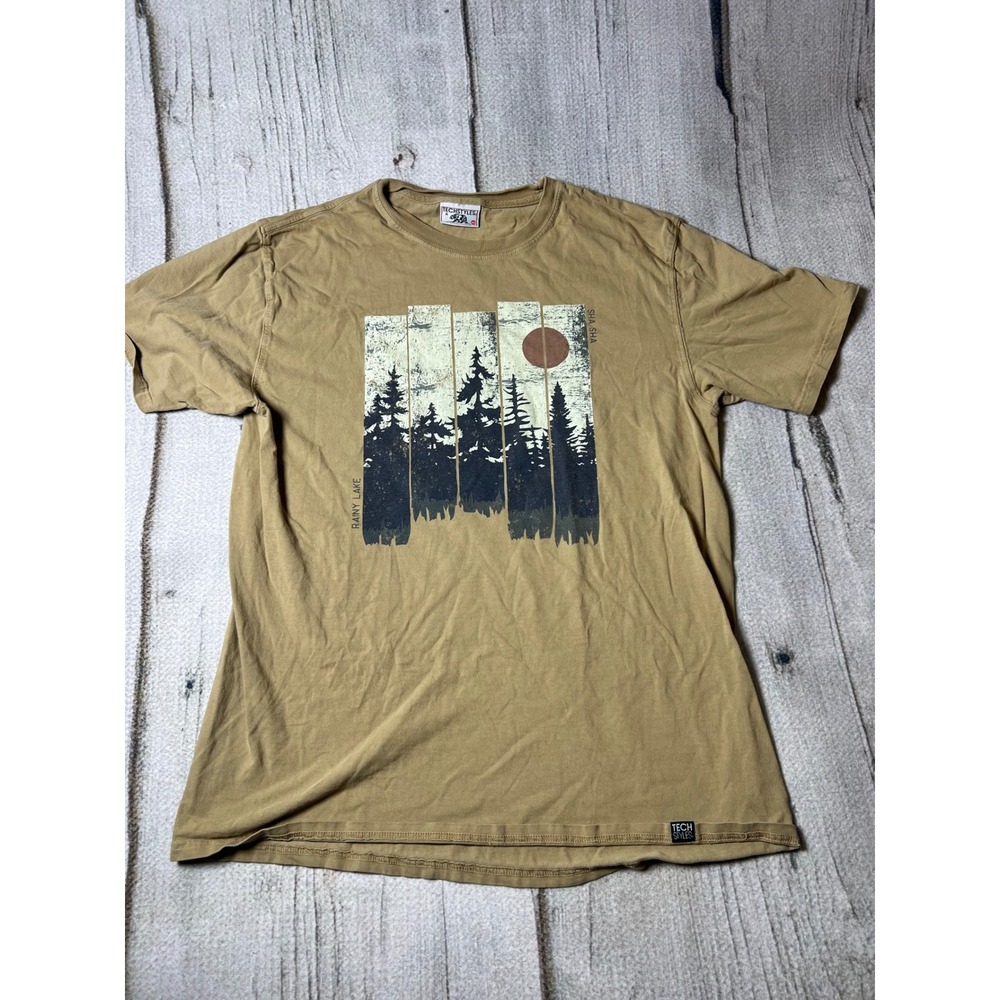 Techstyles Graphic T-Shirt Mens Medium Tan Nature Forest Outdoorsy Minimalist